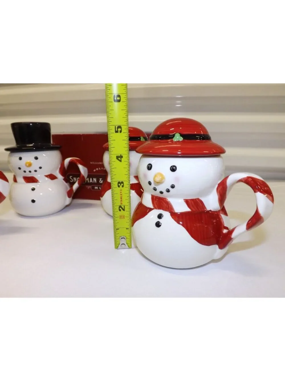 Williams Sonoma Snowman Mugs w Hats Set Of 4 Holiday Christmas Hot Chocolate Mmm
